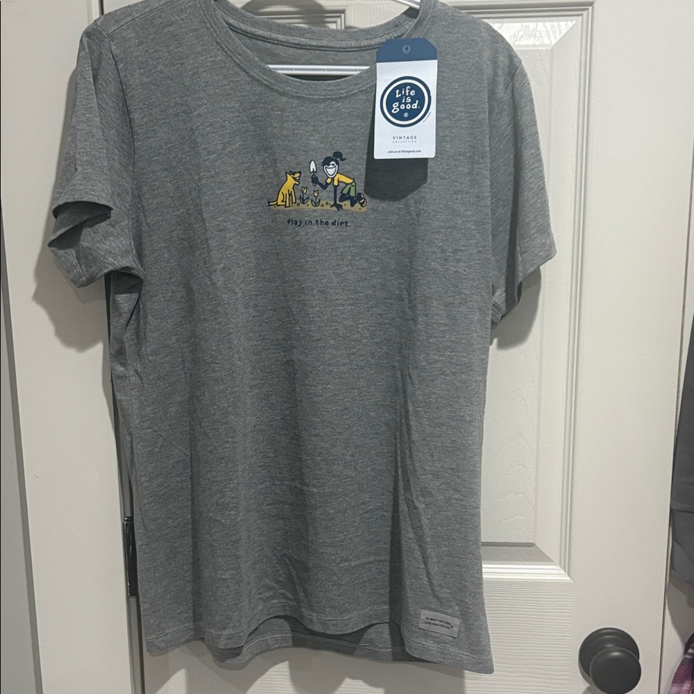 Life Is Good Heather Gray T-Shirt with Playful Graphic